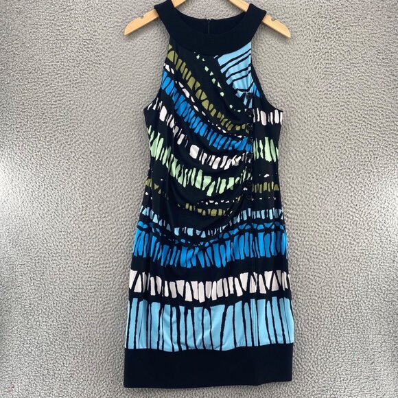 Joeph Ribkoff Dress Womens 6 Blue Green Halter Ruched Button Detail Mini Stretch - Picture 1 of 10